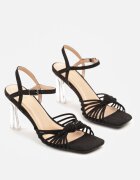 vices Sandale Negre pe Toc Transparent cu Nod Saradina