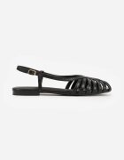 vices Sandale Negre Peep Toe pe talpă plată cu barete subțiri Nadalila