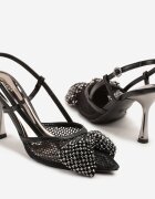 vices Sandale Negre plasă cu toc stiletto decorate cu fundă și paiete Reandra