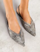 vices Sandale Negre Slingback cu Partea superioară Împletită și Fir Metalic Nilannia