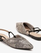 vices Sandale Negre Slingback cu Partea superioară Împletită și Fir Metalic Nilannia