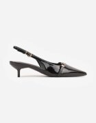 vices Sandale Negre Slingback cu toc cu baretă subțire pe vârf Elozira
