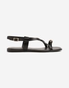 vices Sandale Negre tip Papuci cu Decorațiune Metalică la Deget Vevisa