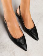 vices Sandale Negre Tip Slingback cu Toc Mic cu Brant din Piele cu Ornament Geometric Lilienia