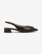 vices Sandale Negre Tip Slingback cu Toc Mic cu Brant din Piele cu Ornament Geometric Lilienia