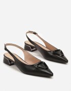 vices Sandale Negre Tip Slingback cu Toc Mic cu Brant din Piele cu Ornament Geometric Lilienia