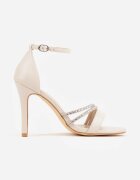vices Sandale pe toc stiletto cu barete asimetrice cu strasuri Monotis Bej