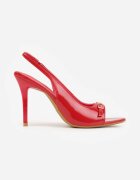 vices Sandale Roșii Lăcuite cu Toc Stiletto Slingback cu Cataramă Metalică Harmonia