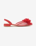 vices Sandale Roșii Slingback cu Partea Superioară din Plasă Ornate cu Floare 3D Lilivora