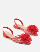 vices Sandale Roșii Slingback cu Partea Superioară din Plasă Ornate cu Floare 3D Lilivora