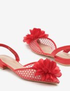 vices Sandale Roșii Slingback cu Partea Superioară din Plasă Ornate cu Floare 3D Lilivora
