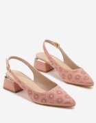vices Sandale Roz pe Toc Gros Slingback cu Branț din Piele și Ornament Metalic Ciariloria