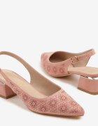 vices Sandale Roz pe Toc Gros Slingback cu Branț din Piele și Ornament Metalic Ciariloria