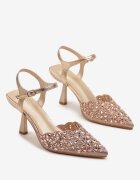 vices Sandale Șampanie Decupate cu Toc Stiletto Decorate cu Zirconii Nilathra