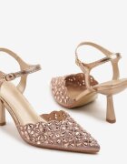 vices Sandale Șampanie Decupate cu Toc Stiletto Decorate cu Zirconii Nilathra
