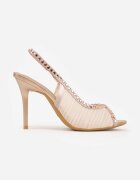 vices Sandale Șampanie Slingback din Plasă cu Toc Subțire Împodobite cu Zirconii Aethipe