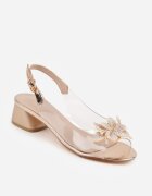vices Sandale Șampanie Transparente pe Toc gros Decorate cu Zirconii și Floare 3D Lagumare
