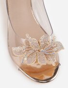 vices Sandale Șampanie Transparente pe Toc gros Decorate cu Zirconii și Floare 3D Lagumare