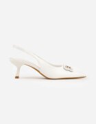 vices Sandale tip pantof Albe cu toc pisicuță tip Slingback decorate cu aplicație metalică Lilarunea