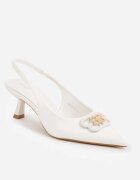 vices Sandale tip pantof Albe cu toc pisicuță tip Slingback decorate cu aplicație metalică Lilarunea