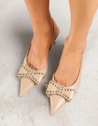 vices Sandale tip pantof Bej închis cu toc pisică Slingback cu fundă și capse Fennadia