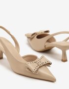 vices Sandale tip pantof Bej închis cu toc pisică Slingback cu fundă și capse Fennadia