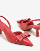 vices Sandale tip pantof cu toc Roșii cu toc pisicuță slingback cu fundă și ținte Fennadia
