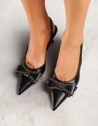 vices Sandale tip pantof Negre cu toc pisicuță Slingback cu fundă și capse Fennadia