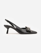 vices Sandale tip pantof Negre cu toc pisicuță Slingback cu fundă și capse Fennadia