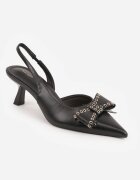 vices Sandale tip pantof Negre cu toc pisicuță Slingback cu fundă și capse Fennadia