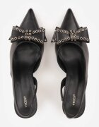 vices Sandale tip pantof Negre cu toc pisicuță Slingback cu fundă și capse Fennadia