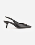 vices Sandale tip pantof Negre cu toc pisicuta Tip slingback Decorate cu aplicație metalică Lilarunea