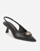 vices Sandale tip pantof Negre cu toc pisicuta Tip slingback Decorate cu aplicație metalică Lilarunea