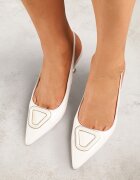 vices Sandale tip Pantofi Albe cu Toc stiletto Slingback Lăcuite cu Ornament Ataloria