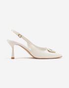 vices Sandale tip Pantofi Albe cu Toc stiletto Slingback Lăcuite cu Ornament Ataloria