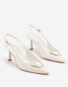 vices Sandale tip Pantofi Albe cu Toc stiletto Slingback Lăcuite cu Ornament Ataloria