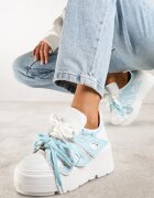 vices Sneakers Alb-Albastre cu talpă plată cu aplicație geometrică Nelenith