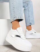 vices Sneakers Alb-Argintii cu șireturi pe platformă cu benzi metalice Neliawen