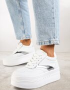 vices Sneakers Alb-Argintii cu șireturi pe platformă cu benzi metalice Neliawen