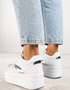 vices Sneakers Alb-Argintii cu șireturi pe platformă cu benzi metalice Neliawen