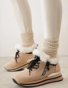 vices Sneakers Bej pe Talpă Plată cu Inscriție și Blană Taricea