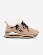 vices Sneakers Bej pe Talpă Plată cu Inscriție și Blană Taricea