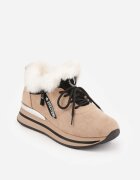 vices Sneakers Bej pe Talpă Plată cu Inscriție și Blană Taricea