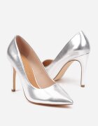 vices Stiletto Argintii în Stil Clasic cu Branț din Piele Naturală Innaris