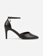 vices Stiletto Negre cu Brant din Piele Naturală și Baretă Decorativă Korori