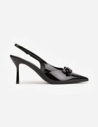 vices Stiletto negri lăcuiți tip slingback cu fundă Dorozia
