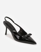 vices Stiletto negri lăcuiți tip slingback cu fundă Dorozia