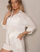 viola&c Set Alb cu Dungi Verticale și Cămașă și Pantaloni scurți Senitta