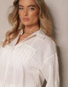 viola&c Set Alb cu Dungi Verticale și Cămașă și Pantaloni scurți Senitta