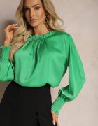 wei wei Bluză Verde cu Volane Decorative cu Croială Lejeră Gwoneissa
